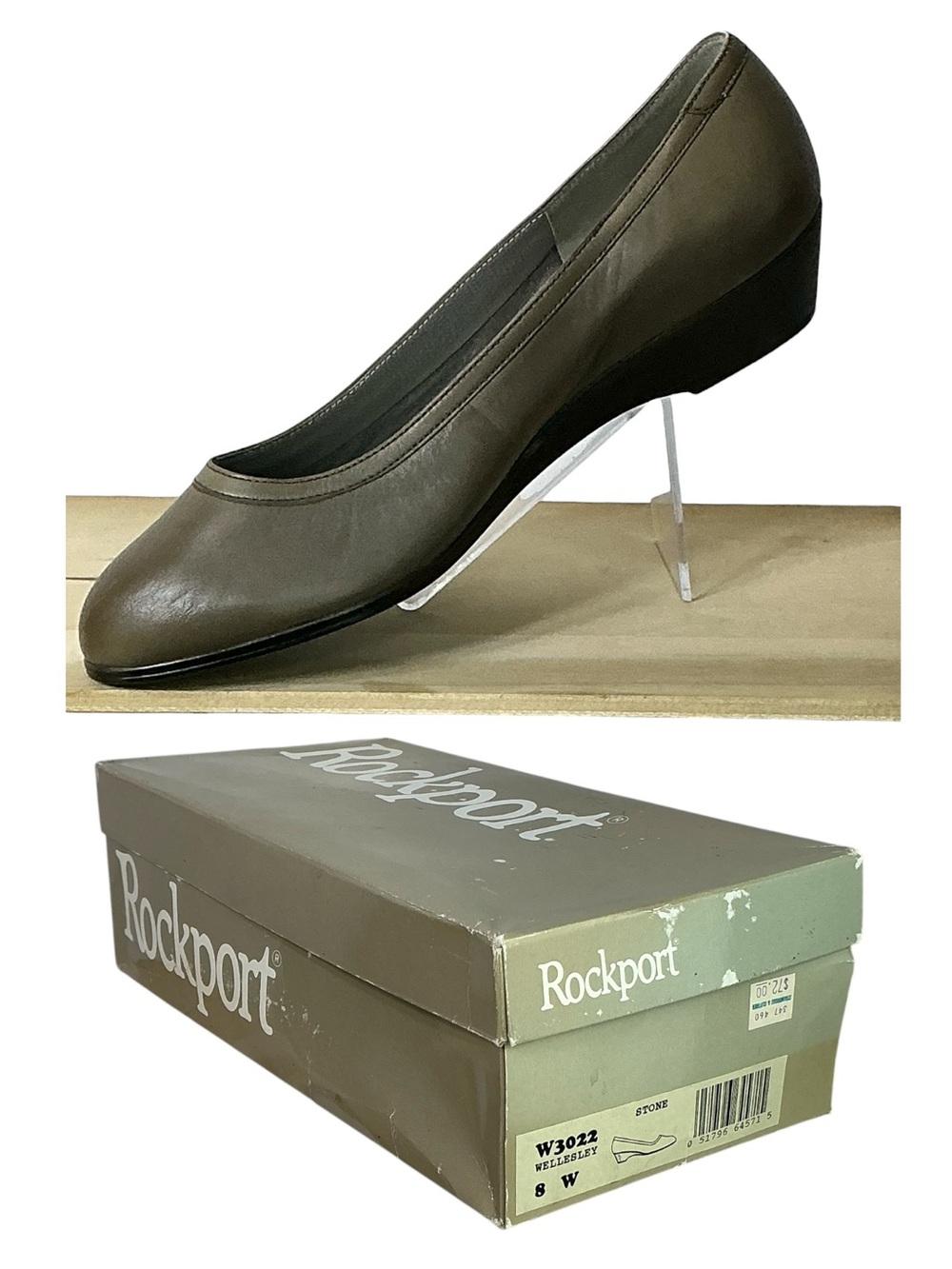 Rockport Leather Wedge Pump Low Heel Wellesley Stone Brown NEW Women 8 W
